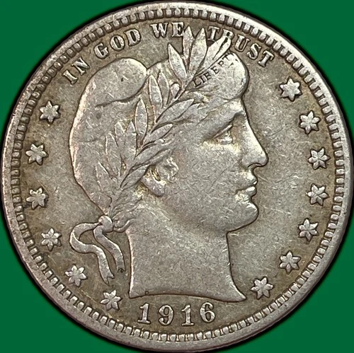 1916 Barber Quarter Choice Very Fine VF+ Coin #37789
