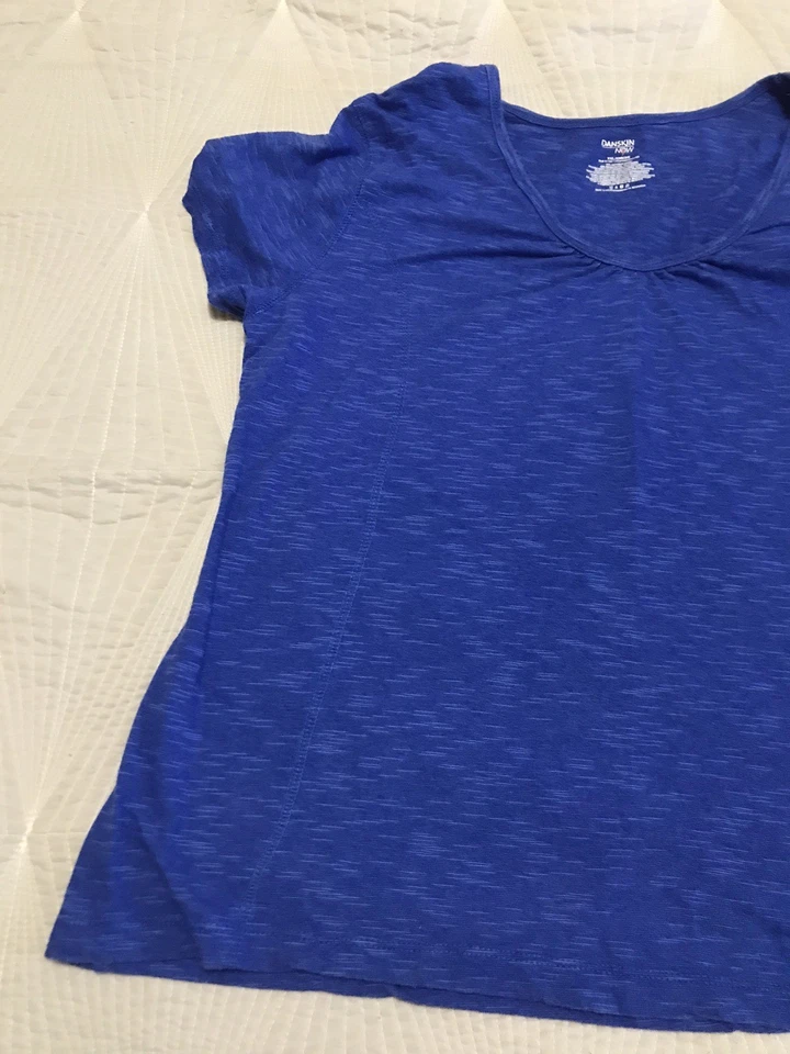 Camiseta Danskin Now Mujer Top 2XL Semi Ajustada Azul Manga Gorra Elastizada Cuello en V Foto 3 de 4