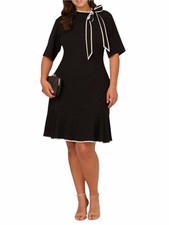 NEW Adrianna Papell Knit Crepe Tie Neck Flounce Dress in black Size 18W