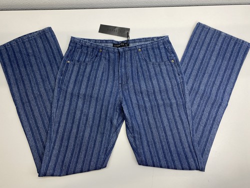 Lioness Womens Jeans Blue Size M Charasmatic Striped Frayed Waistband Wide Leg