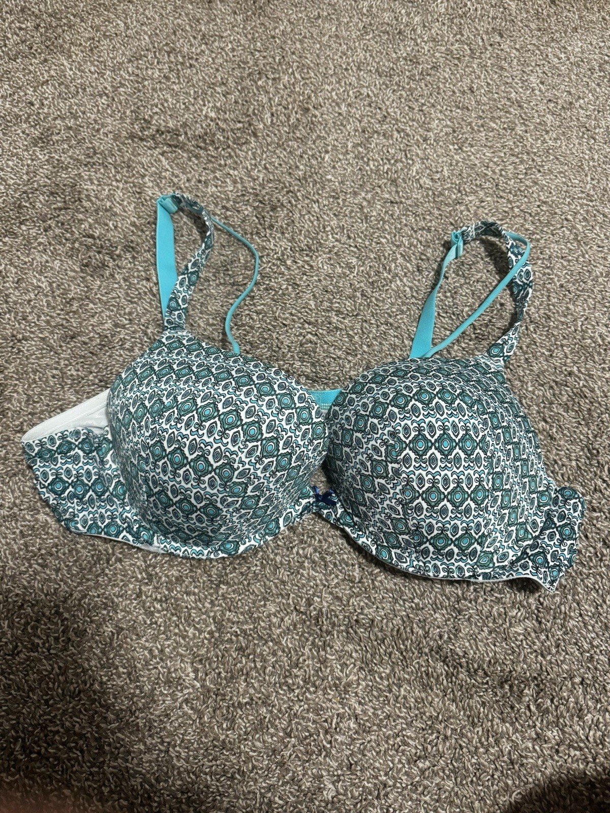 Cacique Lane Bryant Boost Plunge Push Up Blue patterned Bra size 44 B