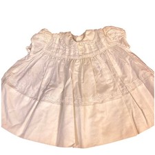 Vintage Baby Doll Christening Gown Lace Trim Puff Sleeve Button Front White