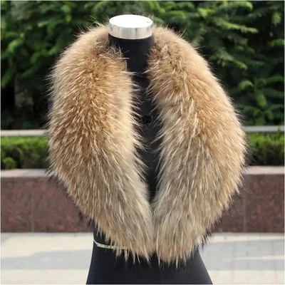 Real Raccoon Fur Collar Natural Fox Fur Scarf Shawl Winter Neck Warmer - Image 1 of 4