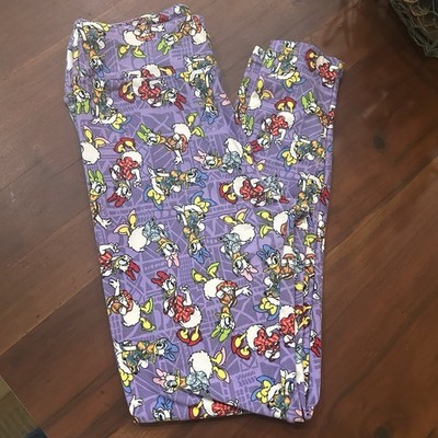 Lularoe OS Disney Daisy Duck On Purple Background One  Size Leggings  EUC