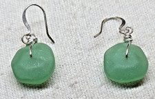 HANDMADE SEAFOAM GREEN SEA GLASS EARRINGS WITH SILVER WIRE