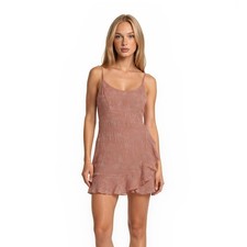 New Lulus Mini Dress Women's Size Medium Pink Textured Ruffle Spaghetti Strap
