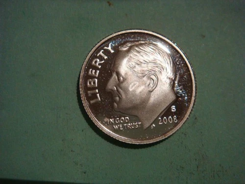 Gorgeous UNC Silver Proof Cameo 2008 S Roosevelt Dime - actual coin in photo