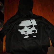 Men's Black Hoodie - Minimalist Portrait Graphic Pullover Sweatshirt