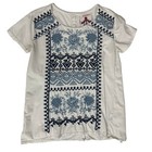 Johnny Was Blue Floral Embroidered Short Sleeve White Boho Cotton Tee size Small