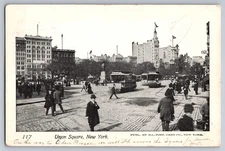 New York City NY NYC Scene At Union Square Trolley People Early 1900s Postcard