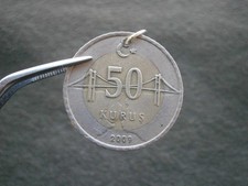 Turkey 50 Kurus Coin Istanbul Bridge Bracelet Charm Pendant  2009 ~ 6.7g