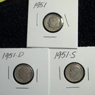 Roosevelt Dime lot  1951 P-D-S   90% Silver (Lot of 3)  (NR)