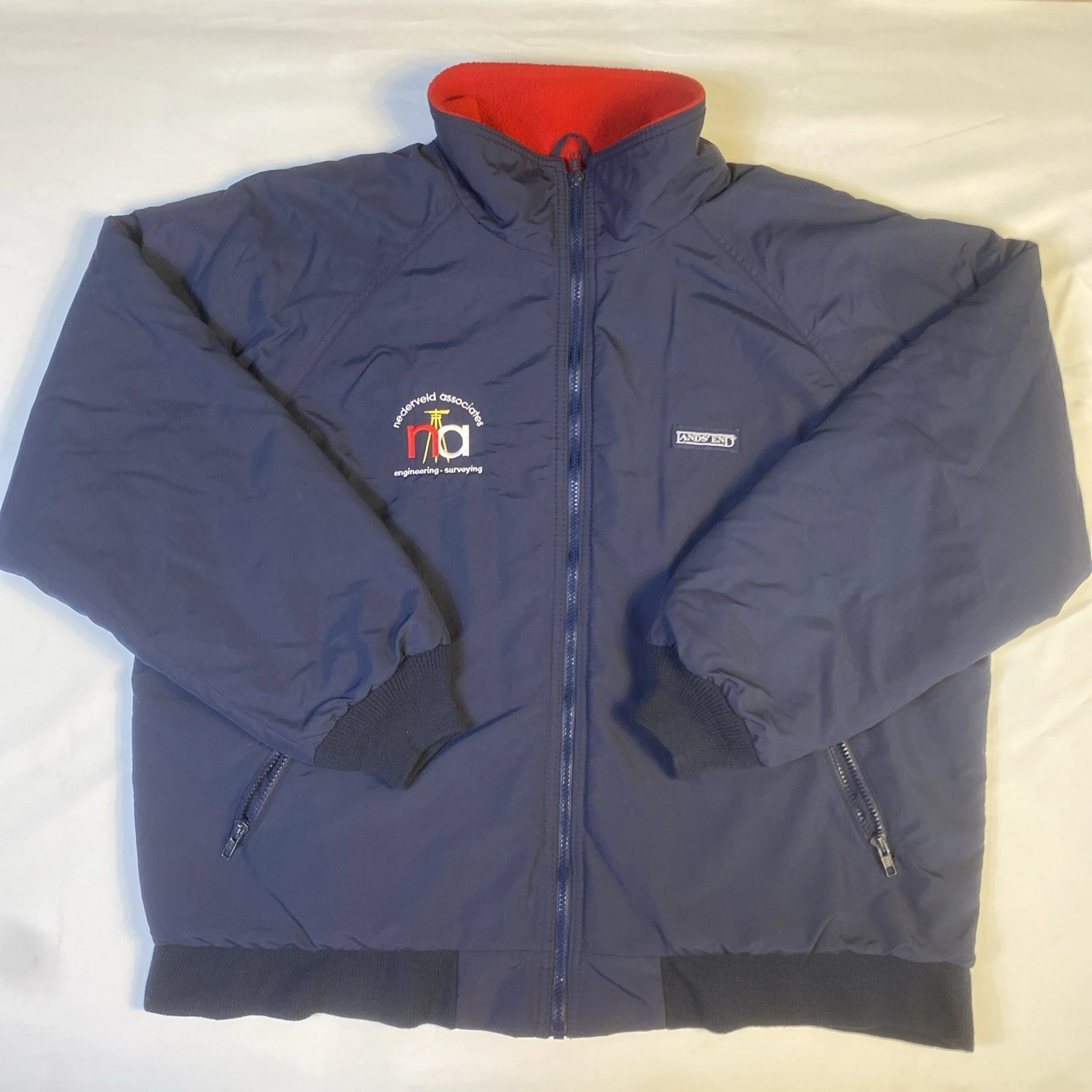 Vintage Lands End Squall Jacket Blue Men’s XL Fleece Lined Nylon Shell USA EUC