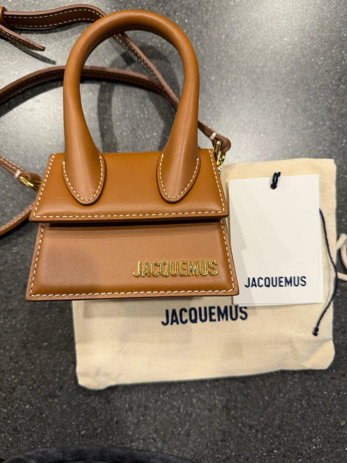 Jacquemus — Jacquemus Homme Le Chiquito with Linen Crossbody Strap And Dust bag Brown NEW
