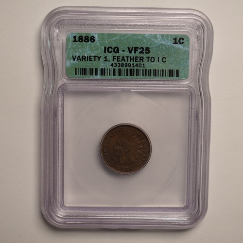 1886 INDIAN HEAD CENT - VARIETY 1 - ICG VF25 - FREE SHIP! G1466