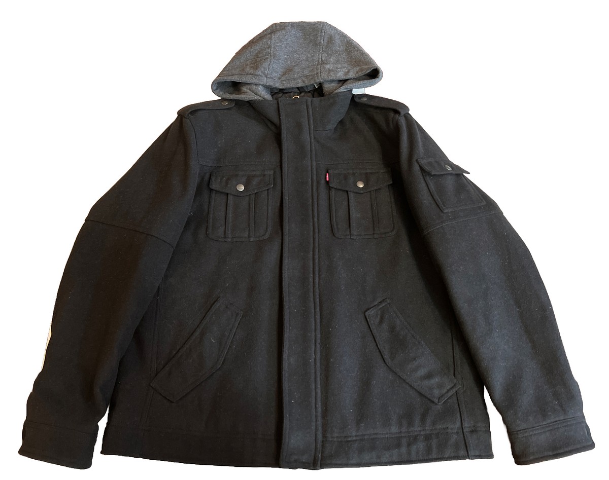 Levis Mens Polyester Blend Hooded, Full Zip Jacket / Coat Size XL Gray/Black Levis Mens Polyester Blend Hooded, Full Zip Jacket / Coat Size XL Gray/Black