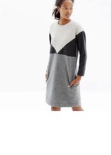 New Madewell Geotilt Gray Color Block Wool Blend 3/4 Sleeve Shift Dress SZ XS