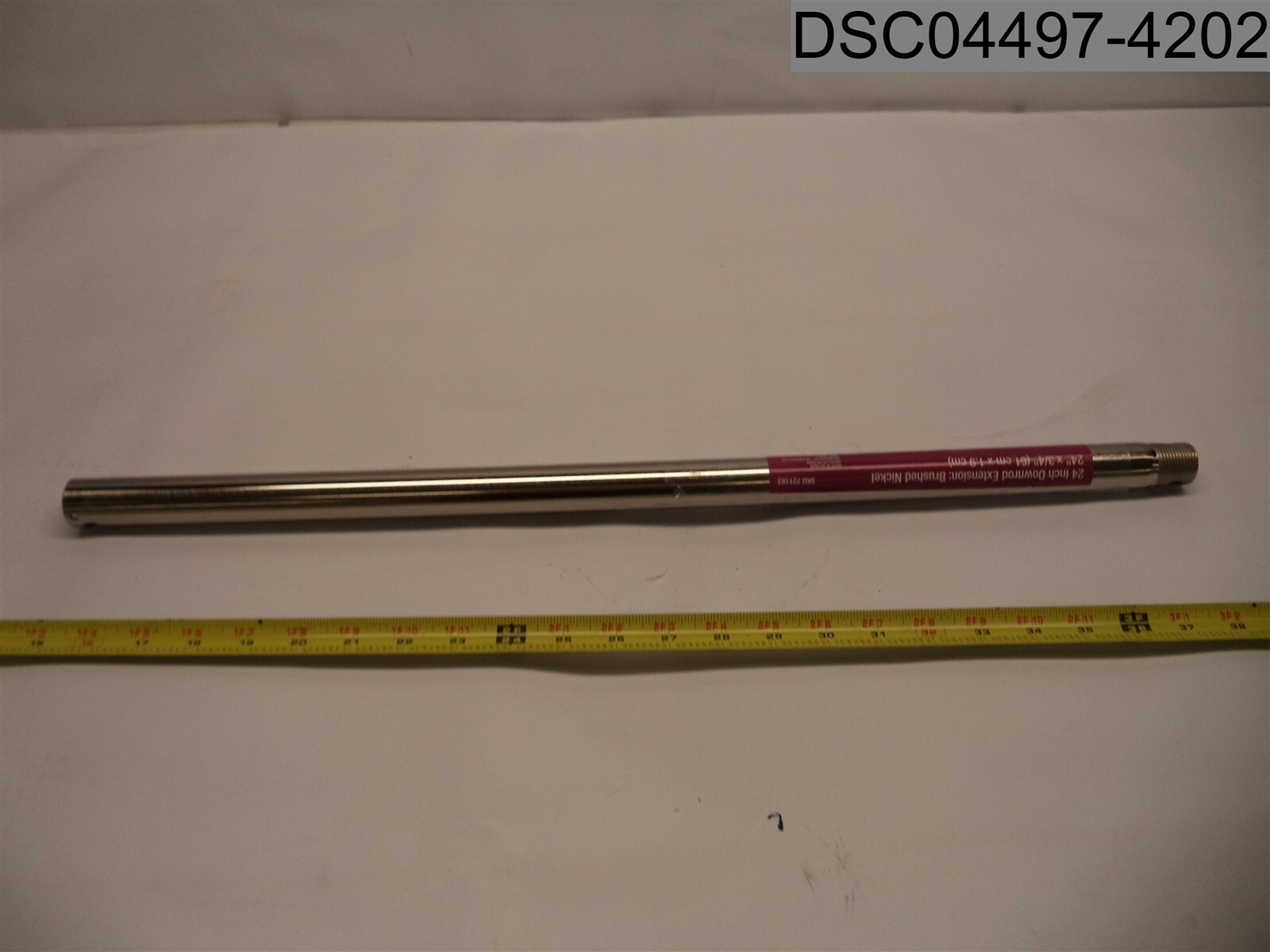Home Depot Downrod Extension, Brushed Nickel, L 24" X 3/4" dia, Model# 803197