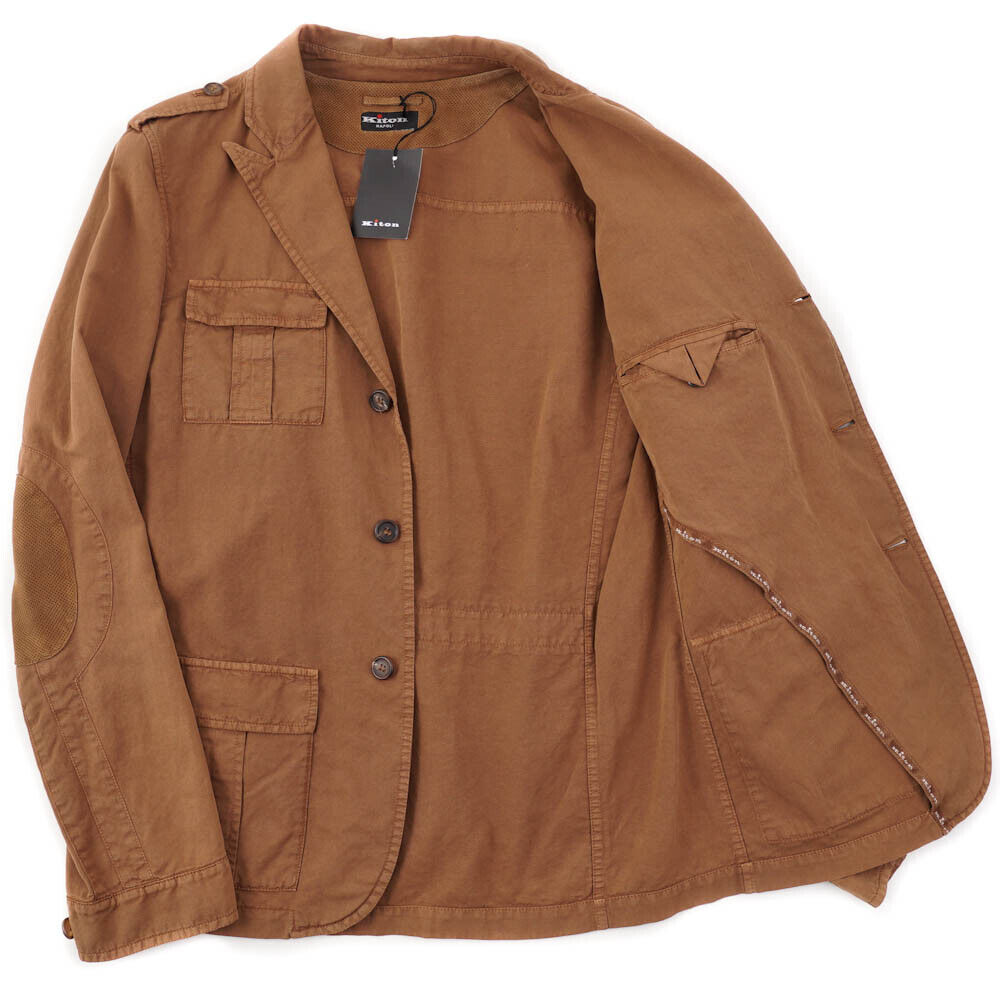 NWT $6450 KITON Brown Cotton Jacket with Leather Details M (Eu 50) Blazer