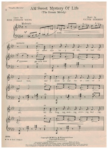Ah! Sweet Mystery Of Life Young Herbert The Dream Melody Sheet Music 1910 - Picture 2 of 3