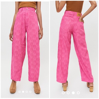 BDG Pink Wide Leg Corduroy Pants Checkered Peace Sign Skater