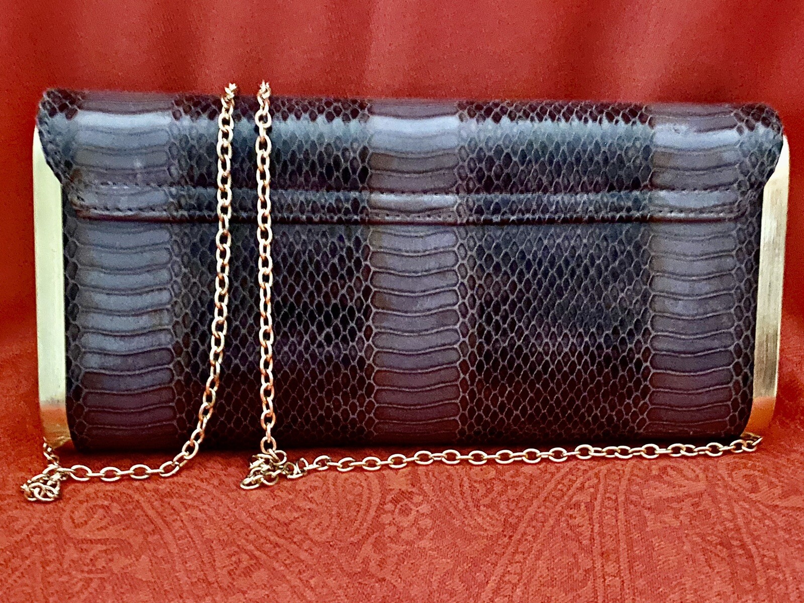 GRAY SNAKESKIN PATTERN EVENING SHOULDER CHAIN PUR… - image 2