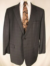 Hickey Freeman Addison Mens Grey Plaid 2 Btn Sport Coat 46L Current USA Made