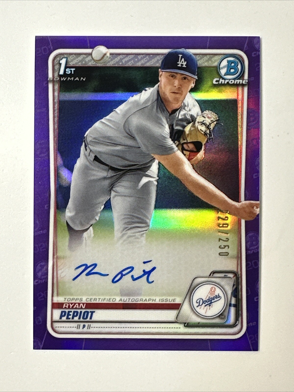2020 Bowman Chrome Ryan Pepiot 1st Prospect Auto Purple /250 #CPA-RPE - Dodgers