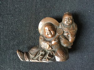 VINTAGE BRONZED BUDDHA WITH BABY FIGURINE