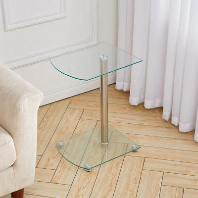 FASHION-HOME-UK 2 Tier Small Glass Bedside Table Side End Desk Coffee Tea Lamp Table Nightstand