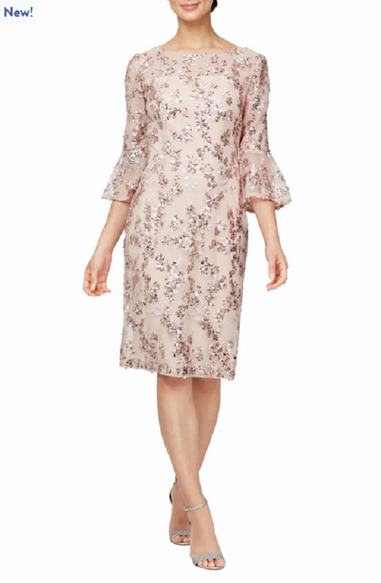 Alex Evenings Floral Embroidered Sequin Sheath Dress Sz 12 $169 *1226