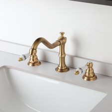 3PCS Bathroom Sink Faucet Antique Brass Ceramic 2 Handles Mixer Deck Mounted Tap