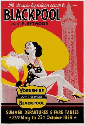 84347 Vintage 1939 Blackpool & Fleetwood UK Travel Decor Wall Print Poster