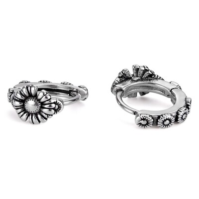 Edelstahl Creolen Vintage Blumen-Design, Rose oder Gänseblümchen, Damen & Herren