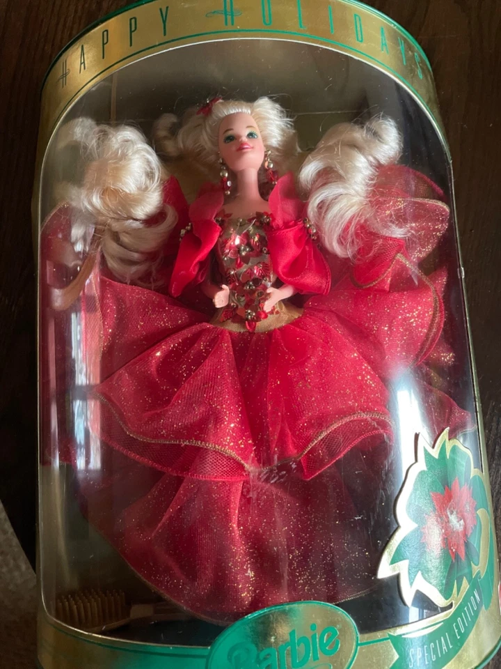 Винтажная 1993 Happy праздники специальный выпуск Барби совершенно новый, задняя часть коробки изогнутый - Изображение 2 из 4