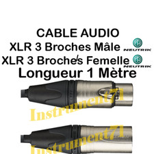 Cable XLR 3 Broches Mâle vers XLR 3 Broches Femelle Longueur 1 Métre NEUTRIK