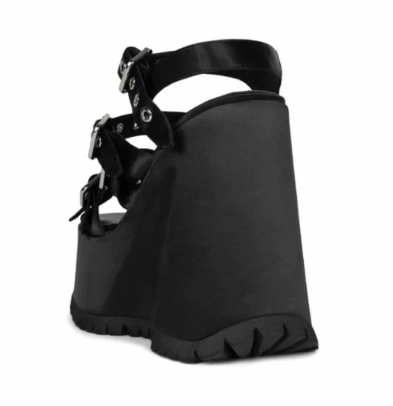 Новый в коробке Jeffrey Campbell атласный на танкетке платформе сандалии - черный нам размер 5,5 и 6 - Изображение 4 из 4