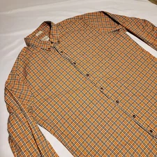 J.Crew button down Plaid Shirt Brushed Twill men's XLT Orange Blue White 23.5x31
