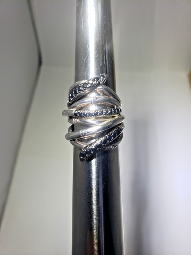 John Hardy Wide Black Sapphire Bamboo Ring .925 Sz 7 {this planted 3 bamboos } - Picture 5 of 12