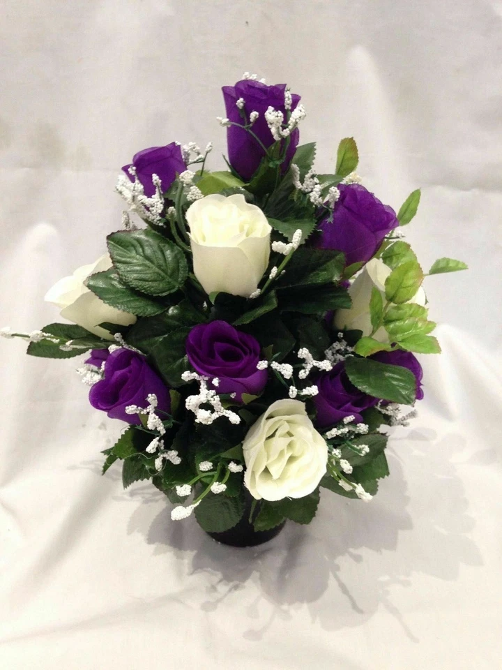 SILKY BOUQUETS LTD. Grave Pot Arrangement Artificial Silk Flower All Round All Rose Crem Memorial