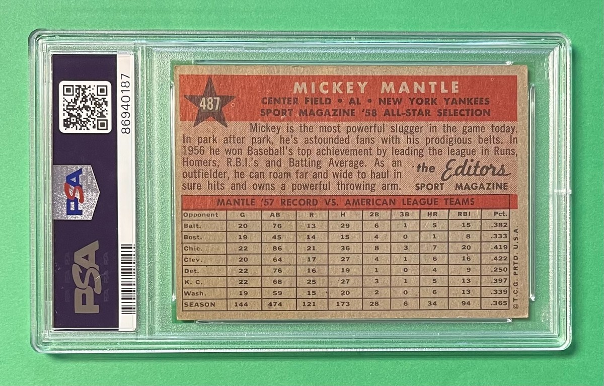 1958 TOPPS MICKEY MANTLE ALL STAR AUTO AUTOGRAPH #487 PSA/DNA