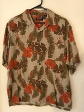 L Men's PURITAN Vintage Beige Floral Rayon Hawaiian Shirt NEVER WORN