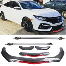 Front Bumper Lip Spoiler Splitter Strut Rod Carbon Fiber For Honda Accord