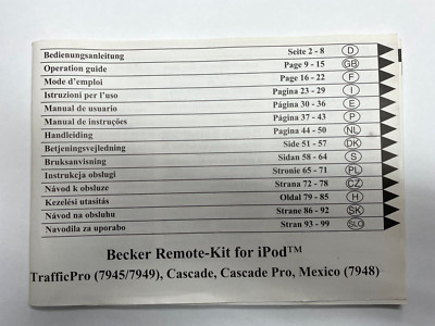 Becker Bedienungsanleitung Operation Guide Mexico Cascade Traffic Pro for iPod