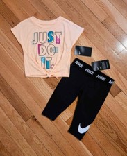NEW Nike Little Girl Tee Dri-fit Capri Legging Set, Orange/Black sz 4
