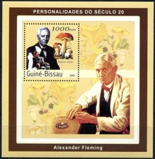 Fleming Nobel Medicine Winner, Microscope, Mushroom, Guinea Bissau 2001 MNH MS 