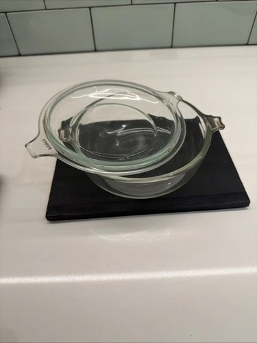 VTG PYREX 019 Glass Bowl 20oz Clear w/Lid 681-C-37 Casserole Dish Tab Handles