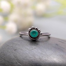 Natural Green Onyx Round Shape Ring Oxidized Sterling Silver Minimalist Jewelry