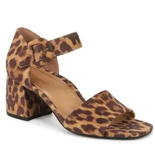 NIB Vionic Chardonnay Leopard Print Suede Ankle Strap Block Heel Sandals Sz 8.5