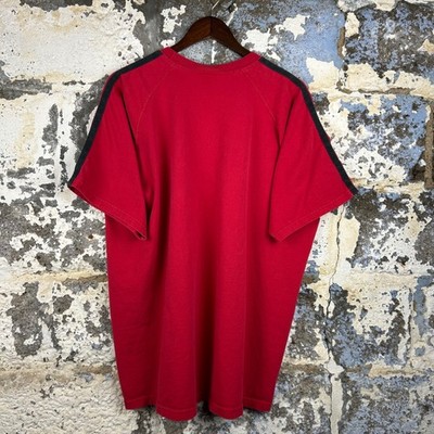 トップス 90s old nike big-swoosh s/s tee red Rare Vintage 90's Nike Center Swoosh T Shirt XL Red Black Stripe